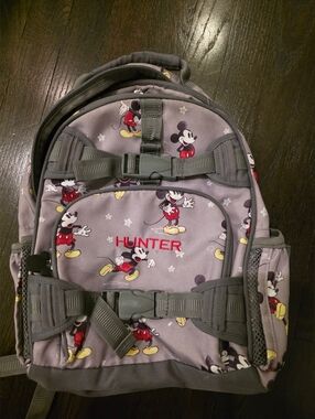 Poterry Barn "Hunter" Custom Gray Mickey Mouse Kids Backpack with Red Logo